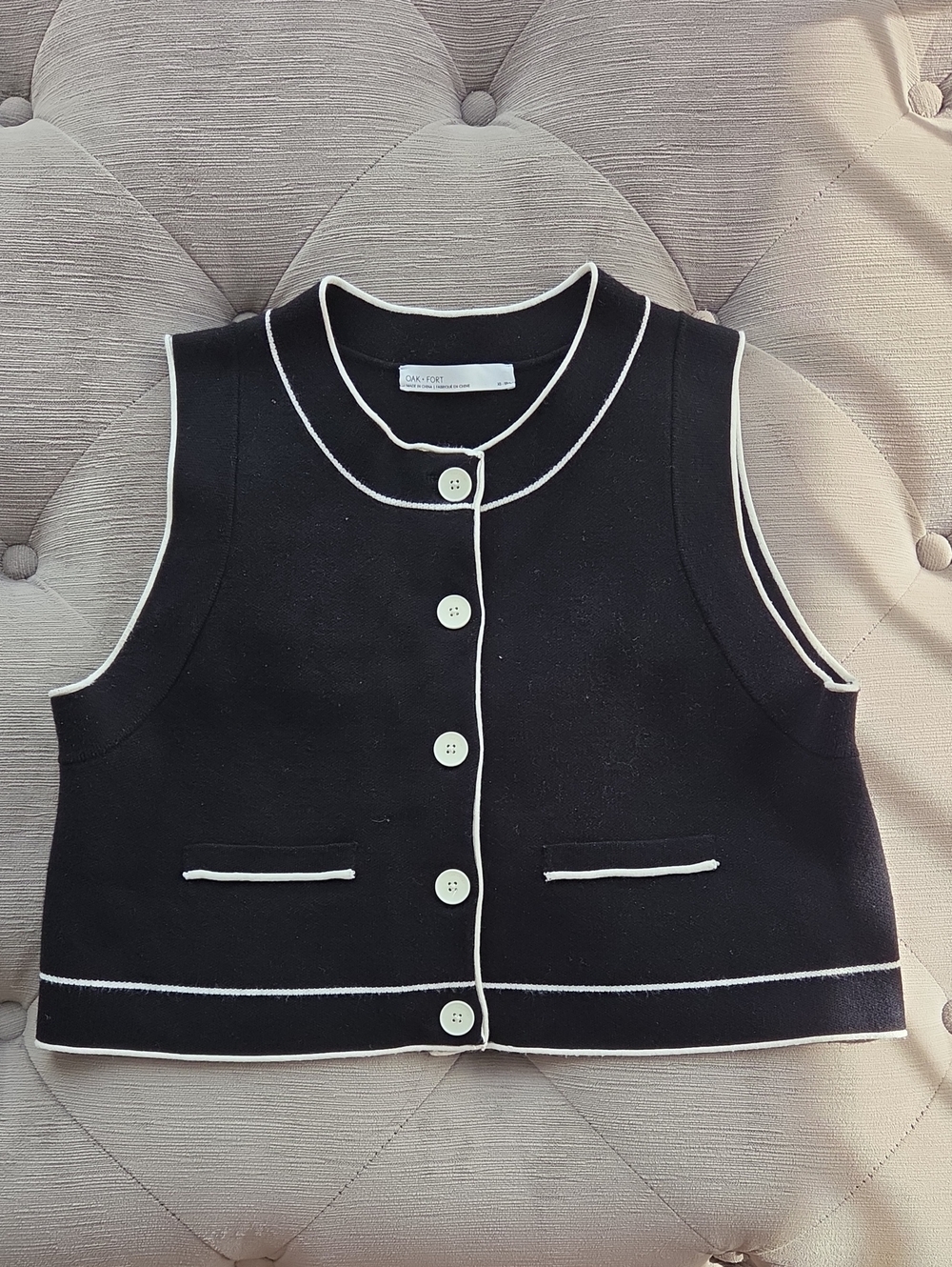 OAK + FORT Black Vest with White Trim